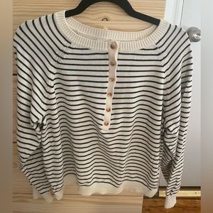 Yerse Organic Cotton Nautical Black and Natural Stripe Sweater, Size Large